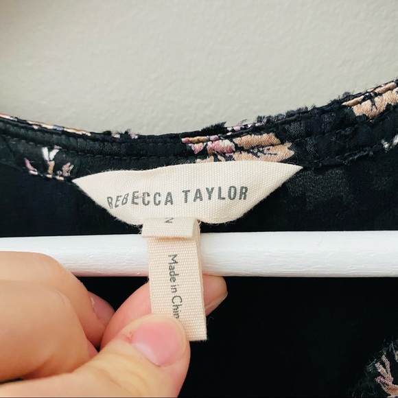 Rebecca Taylor Floral Print Blouse Black Sz 2 - Picture 8 of 10